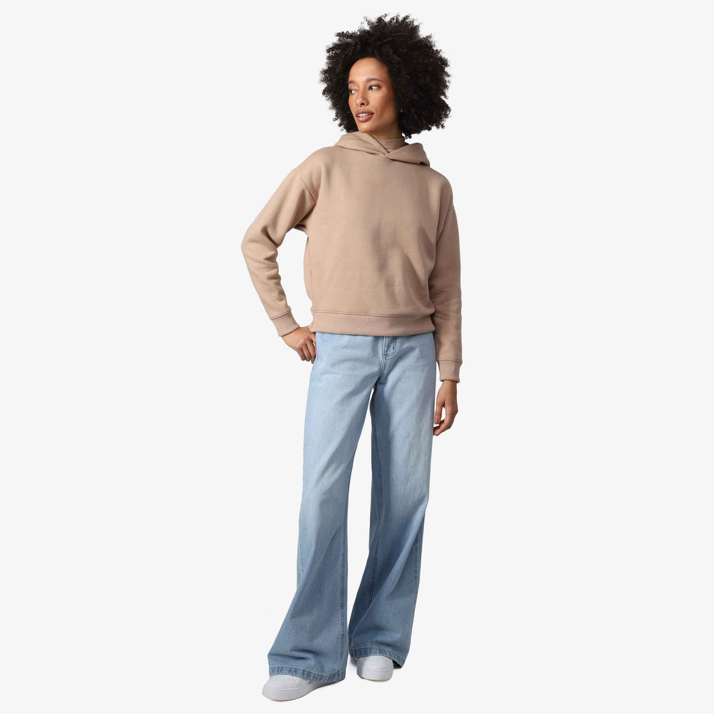 Blusão Moletom Flanelado Capuz Feminino - Bege Camel