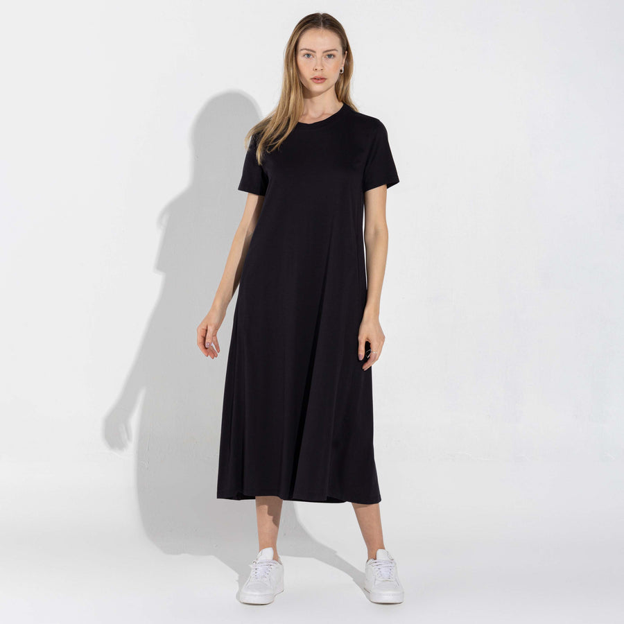 T-Shirt Dress Midi Algodão Premium | Everyday Collection - Preto