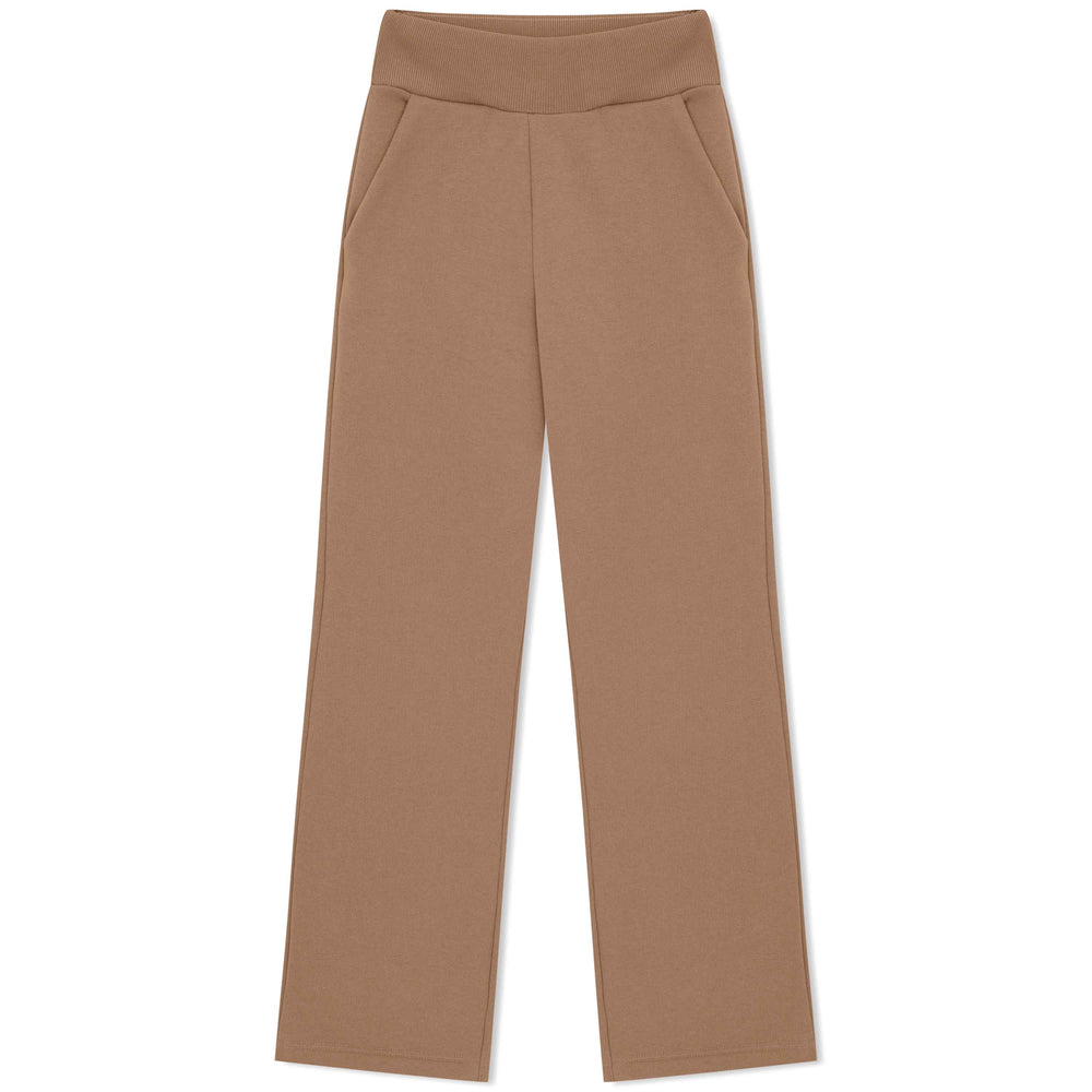 Calça Reta Moletom Flanelado Feminina - Bege Pastel