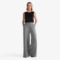 Calça Wide Leg Moletom Felpa Feminina - Mescla Escuro