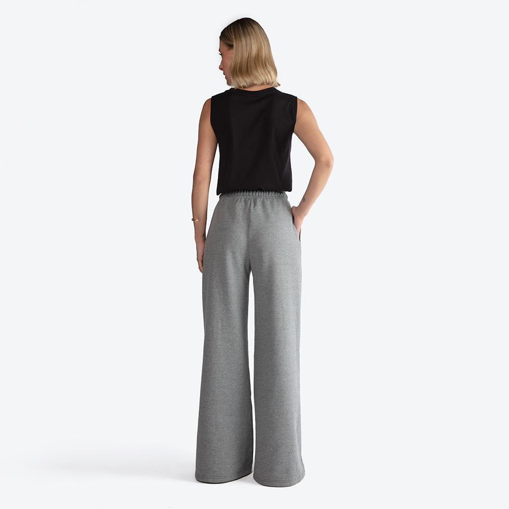 Calça Wide Leg Moletom Felpa Feminina - Mescla Escuro