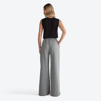 Calça Wide Leg Moletom Felpa Feminina - Mescla Escuro
