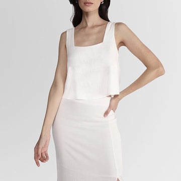 Top Cropped Decote Quadrado Viscose Feminino - Branco