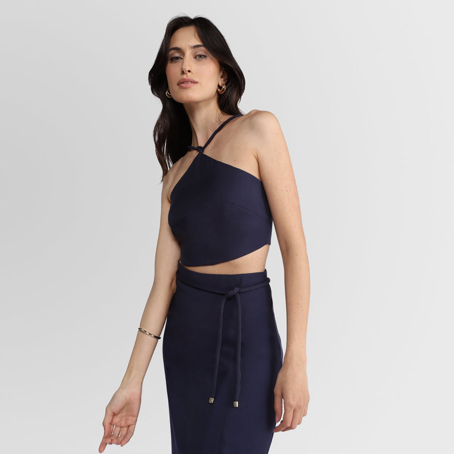 Top Cropped Detalhe Nó - Azul Marinho