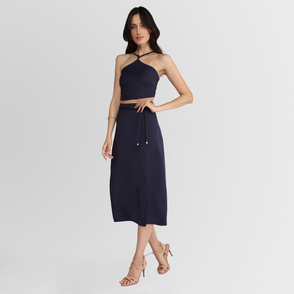 Top Cropped Detalhe Nó - Azul Marinho