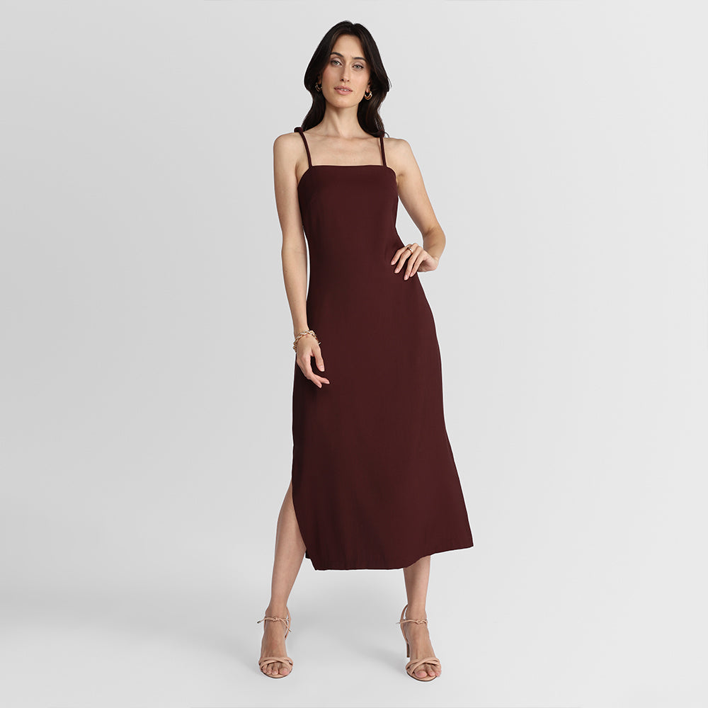 Vestido Midi Alças Nó - Vermelho Vinho