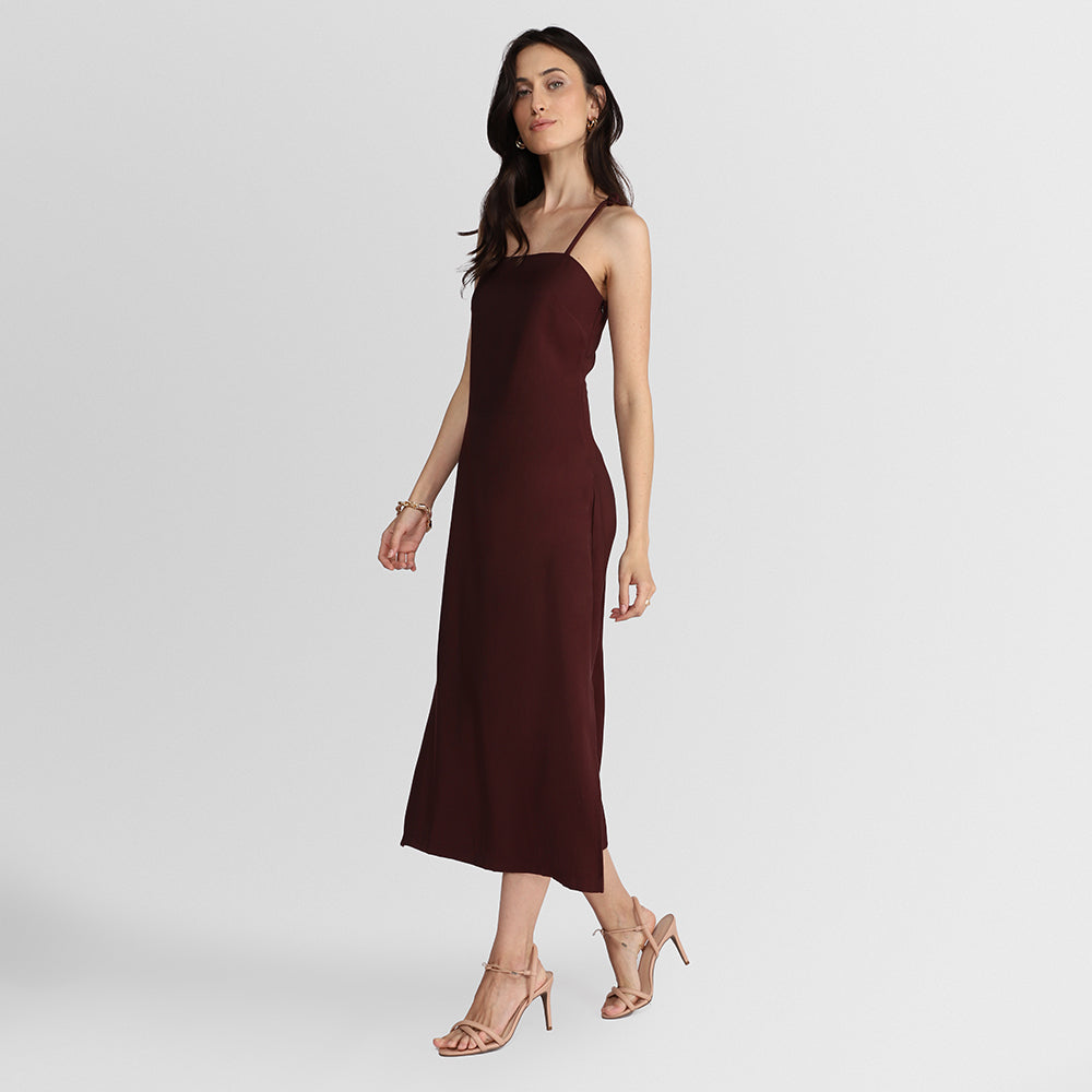 Vestido Midi Alças Nó - Vermelho Vinho