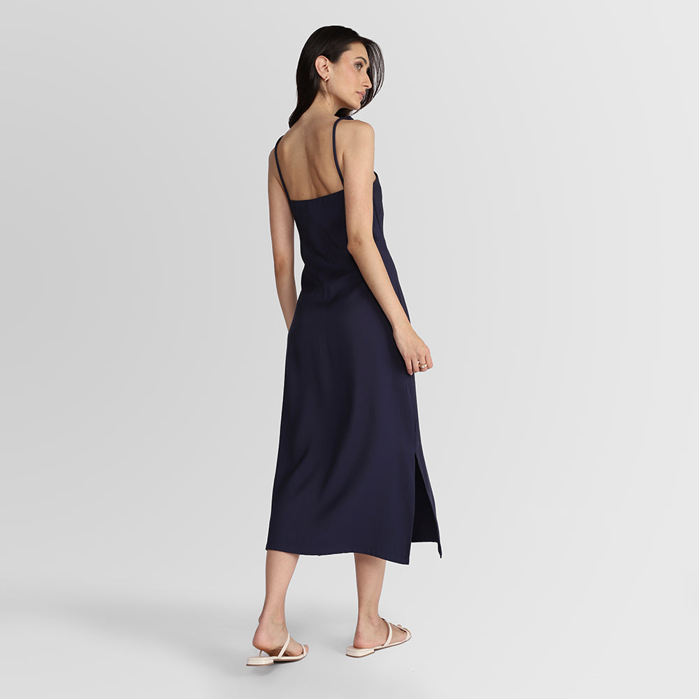 Vestido Midi Alças Nó - Azul Marinho