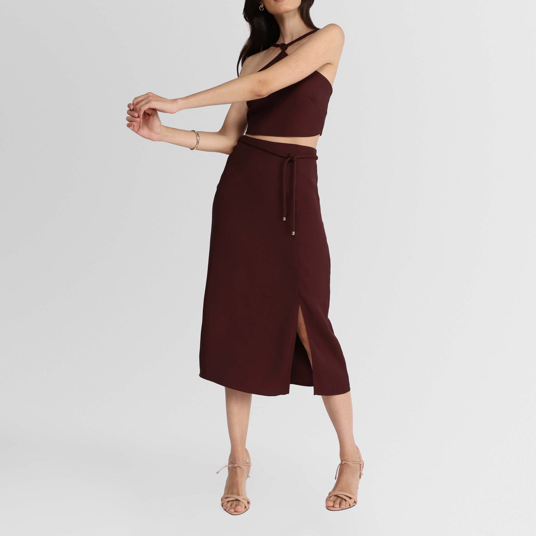 Saia Midi Cinto Nó - Vermelho Vinho