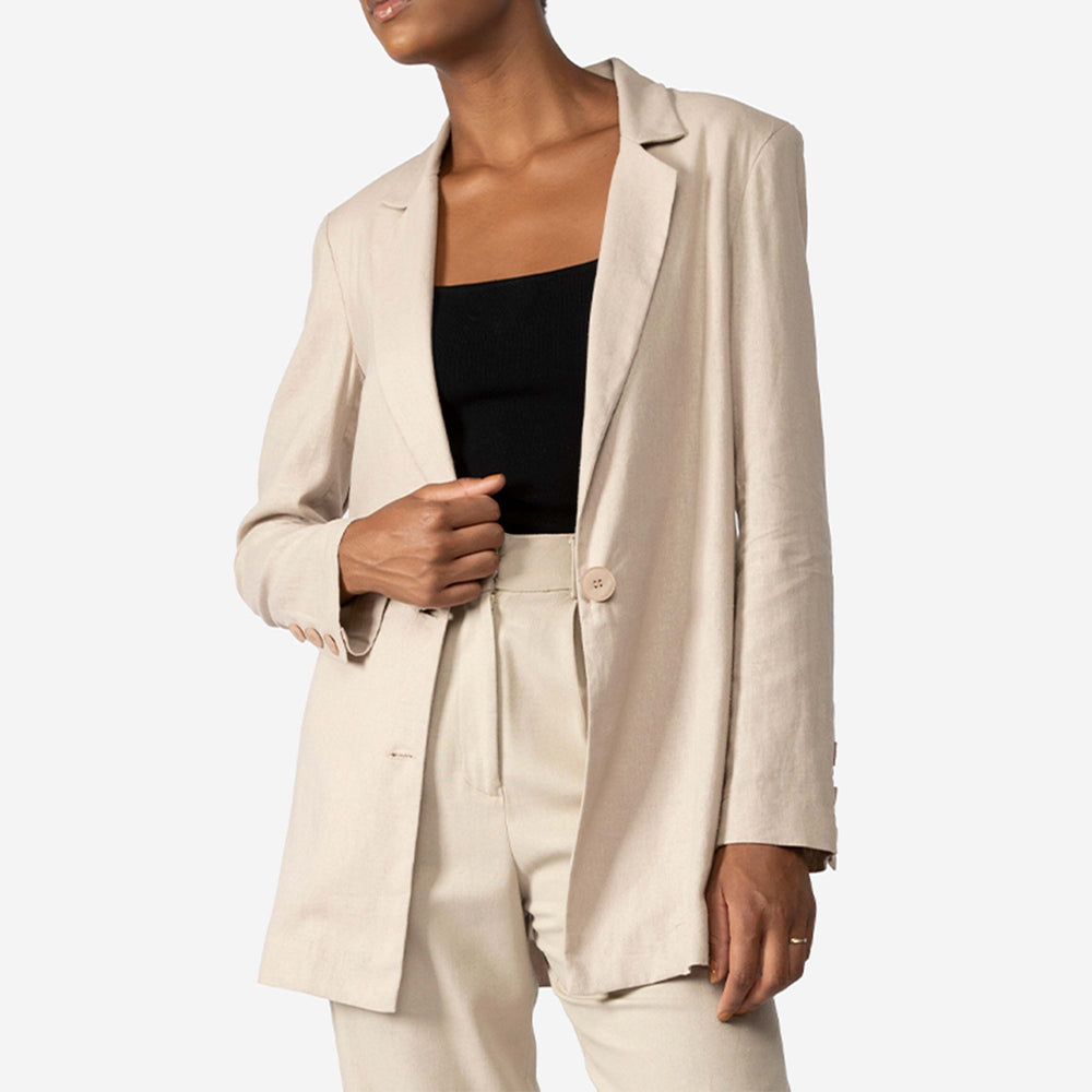Blazer Linho com Viscose Amplo Feminino - Bege