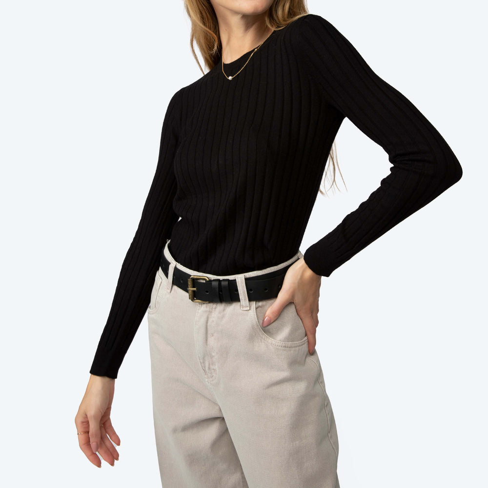 Suéter Canelado Visco Seda Feminino - Preto