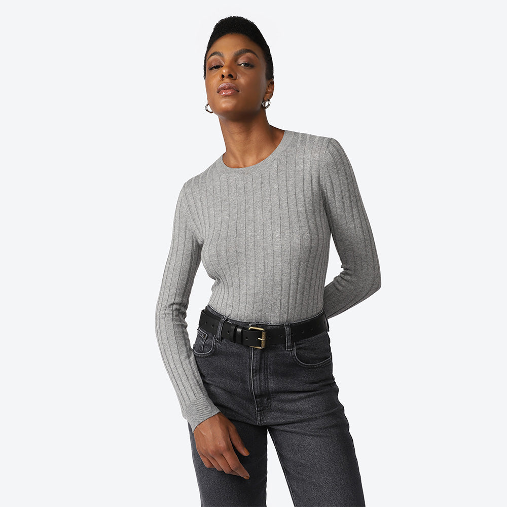 Suéter Canelado Visco Seda Feminino - Mescla Claro