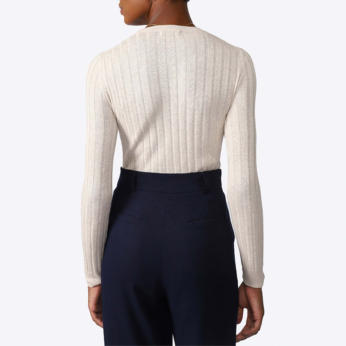 Suéter Canelado Visco Seda Feminino - Bege