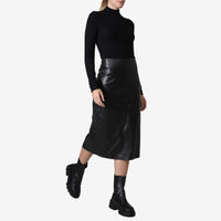 Saia Couro Midi - Preto
