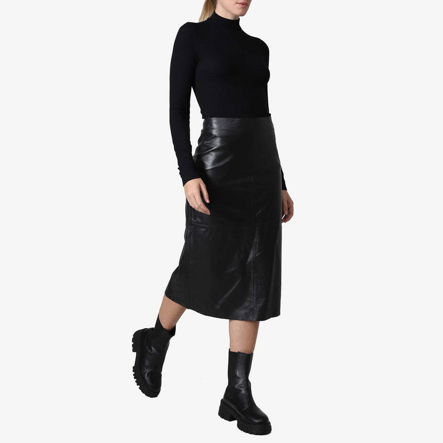Saia Couro Midi - Preto