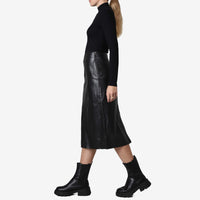 Saia Couro Midi - Preto
