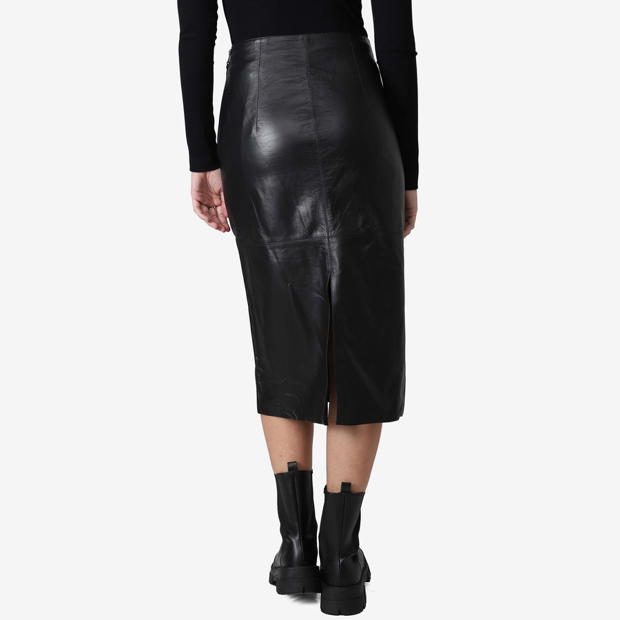 Saia Couro Midi - Preto