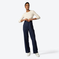 Calça Reta Linho com Viscose Feminina - Azul Marinho