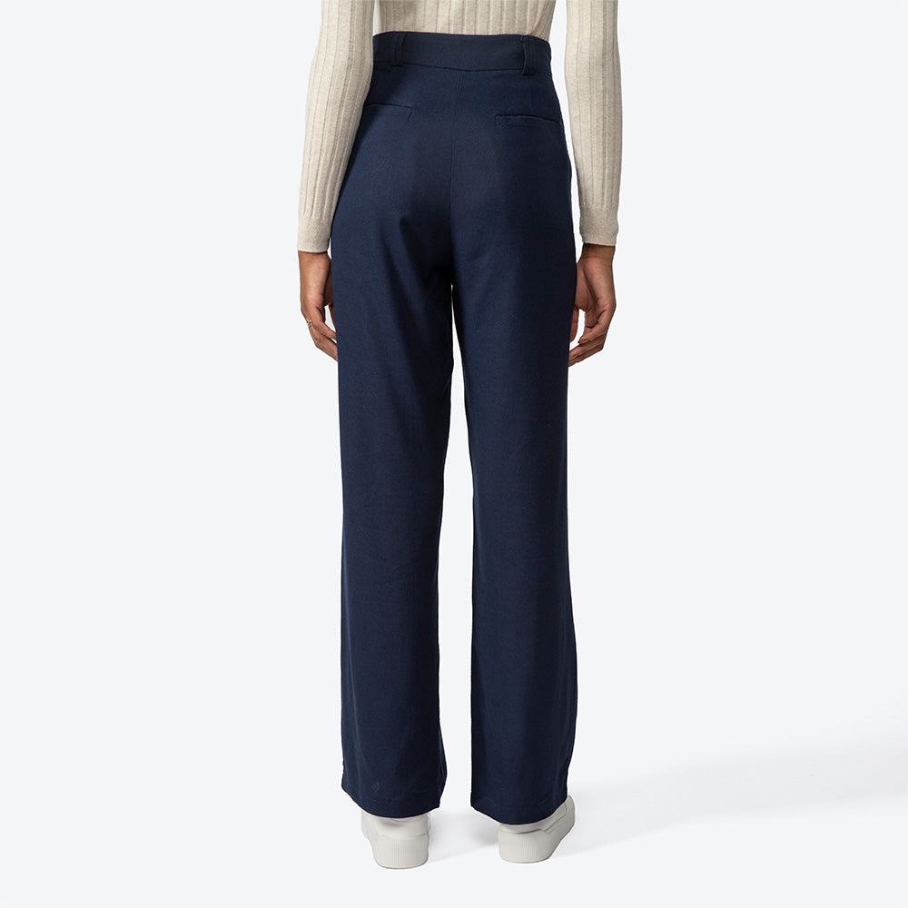 Calça Reta Linho com Viscose Feminina - Azul Marinho