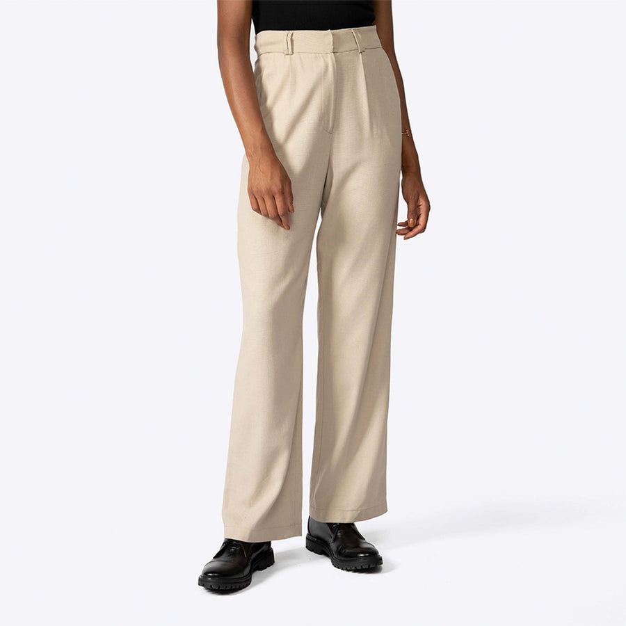 Calça Reta Linho com Viscose Feminina - Bege