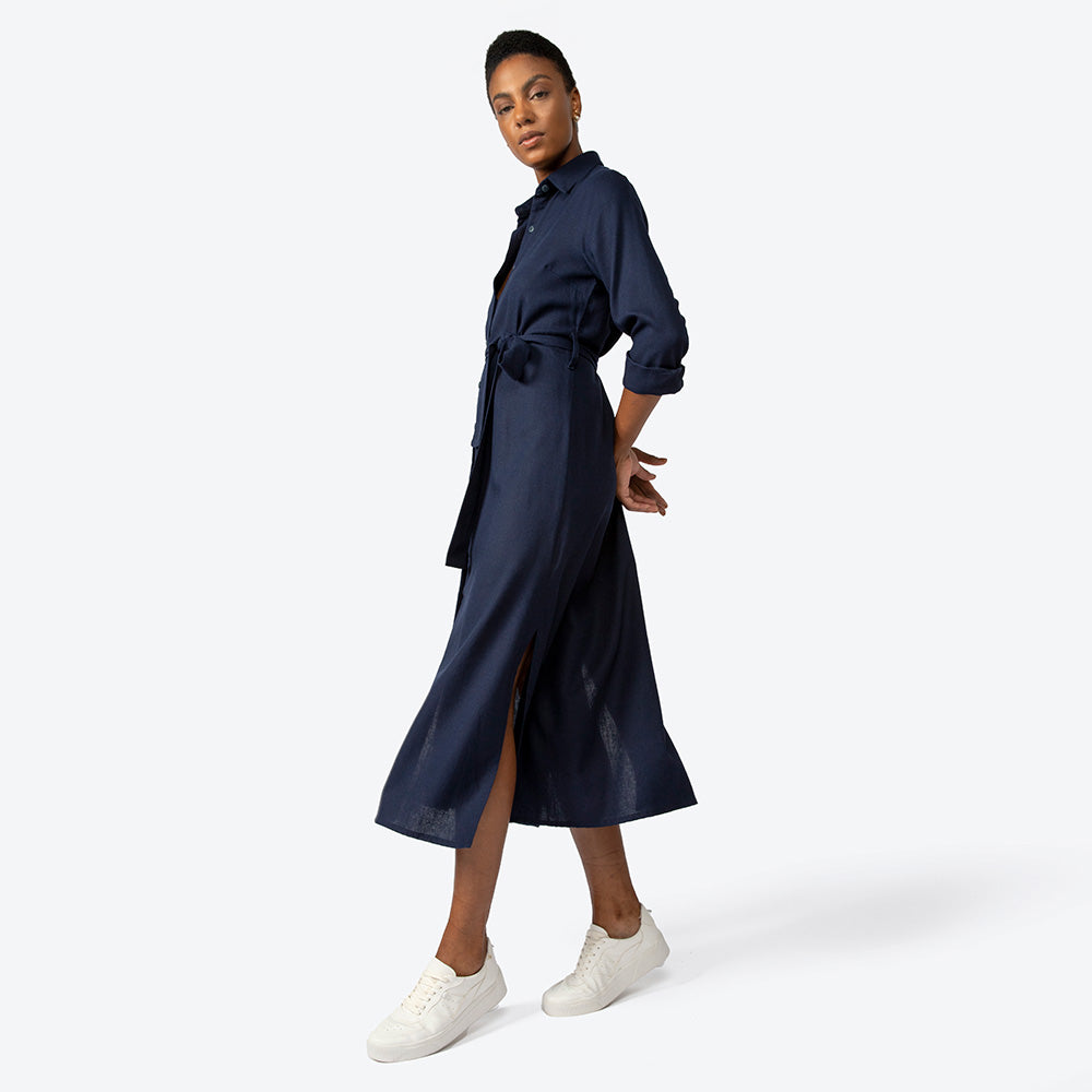 Chemise Midi Linho com Viscose - Azul Marinho