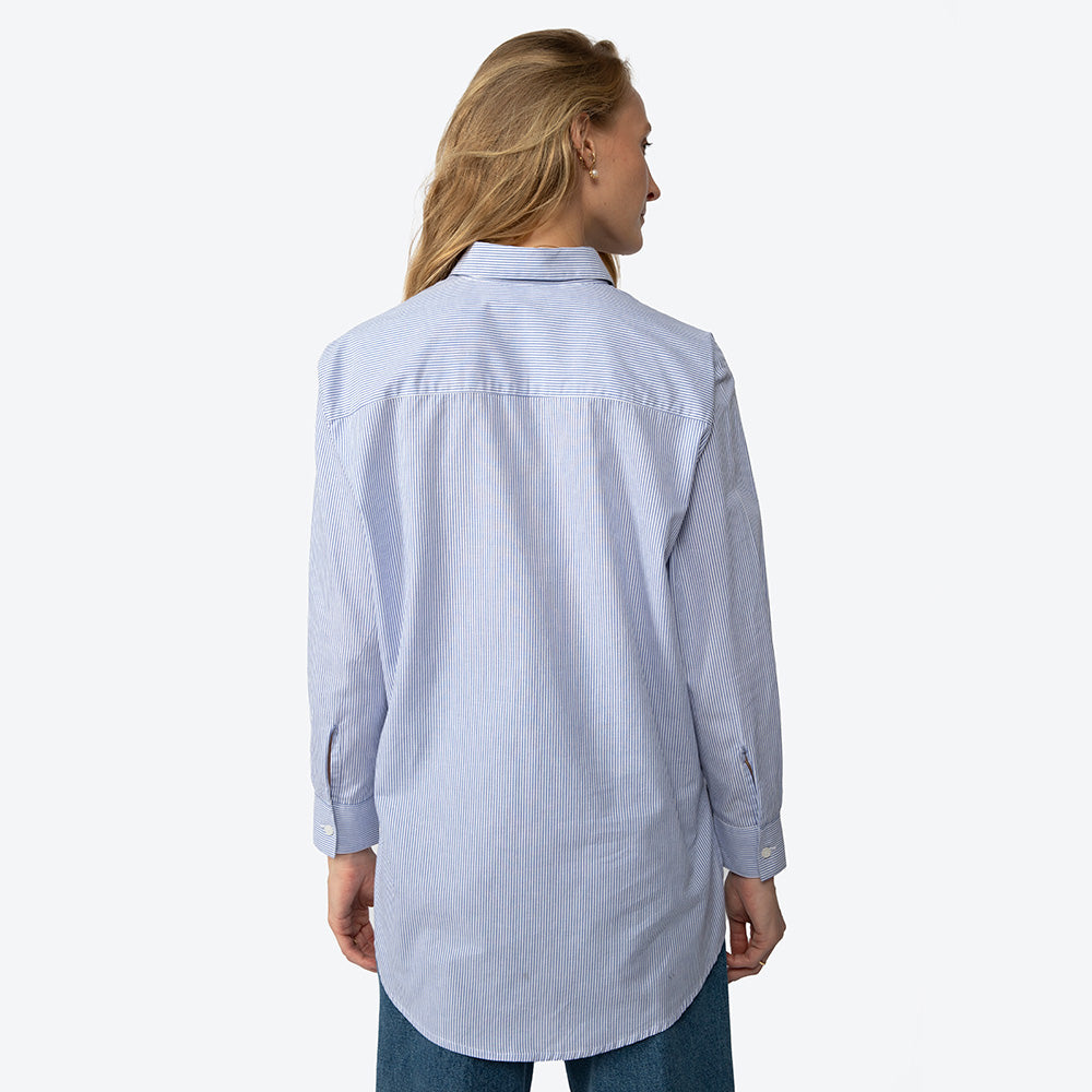 Camisa Listras Ampla Feminina - Listrado Branco Azul