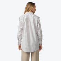 Camisa Listras Ampla Feminina - Listrado Branco Bege