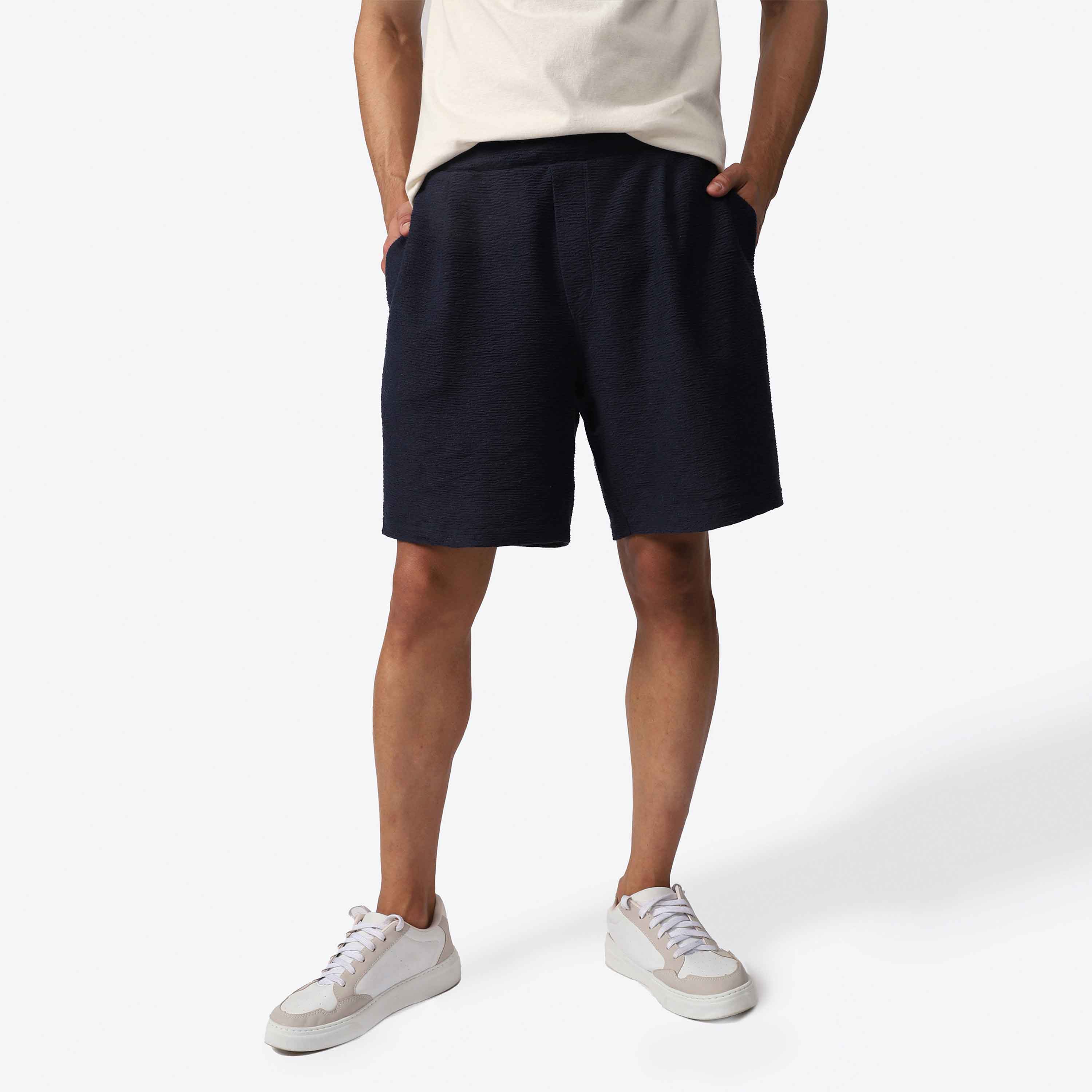 Bermuda Blend Linho Textura Masculina - Azul Marinho