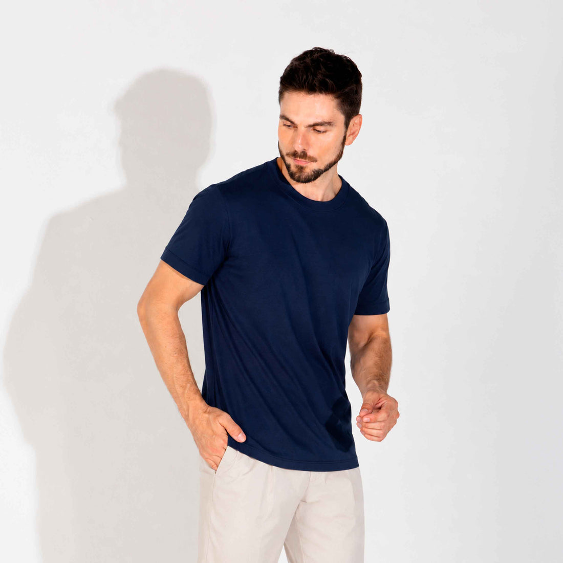 Camiseta Pima Punho Masculina - Azul Marinho