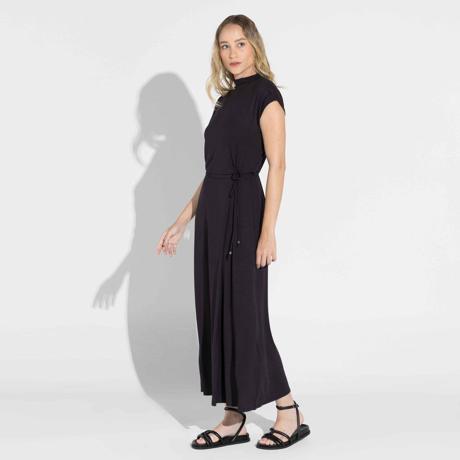 Vestido Midi Modal Cintura Regulável | Travel Collection - Preto