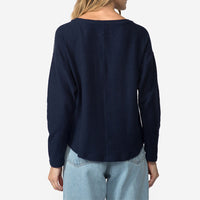 Blusa Blend Linho Textura Feminina - Azul Marinho