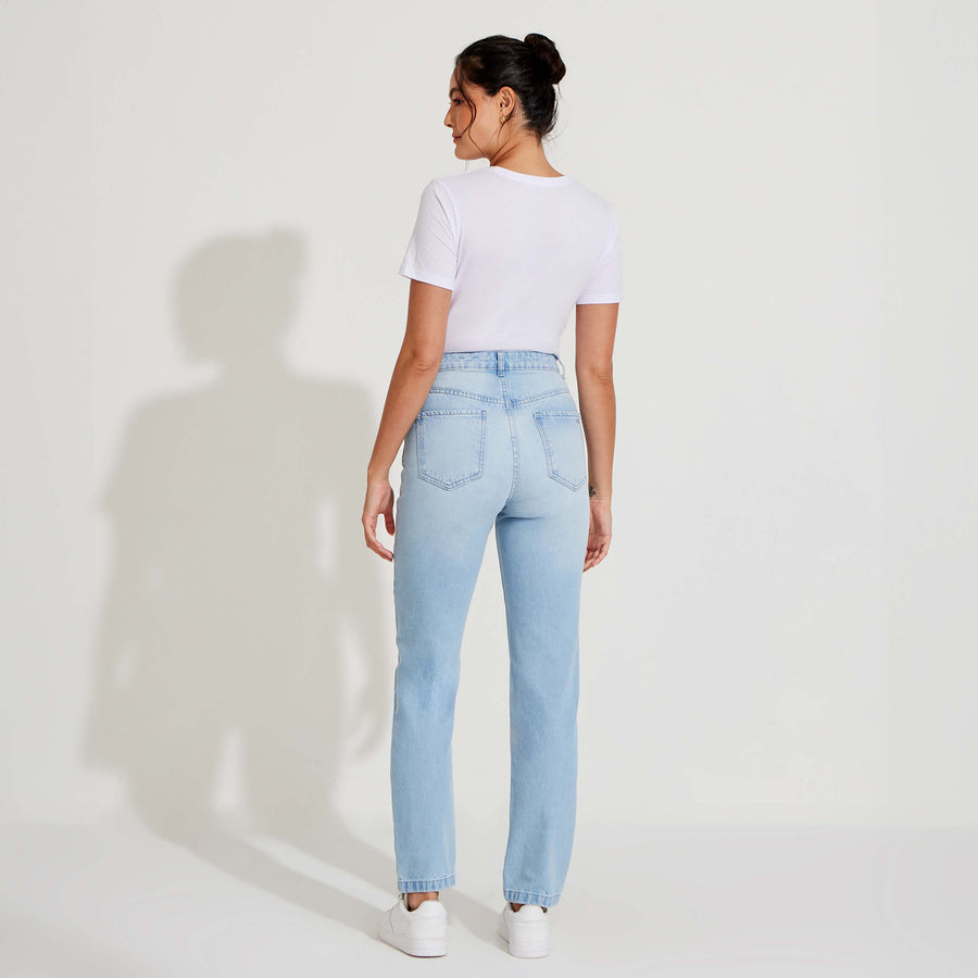Calça Jeans Reta Feminina - Azul Jeans Claro
