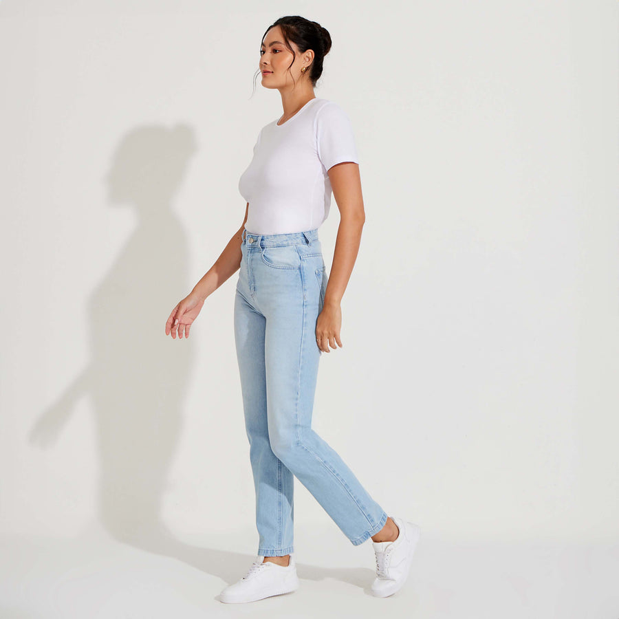 Calça Jeans Reta Feminina - Azul Jeans Claro