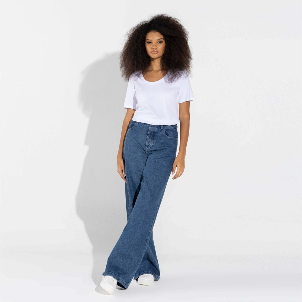 Calça Jeans Wide Feminina - Azul Jeans Médio