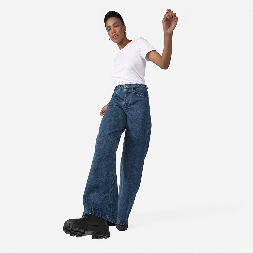 Calça Jeans Wide Feminina - Azul Jeans Médio