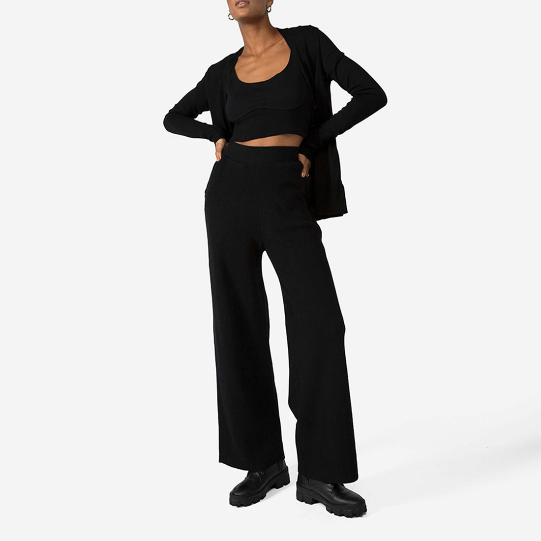 Calça Tricot Canelado Feminina - Preto