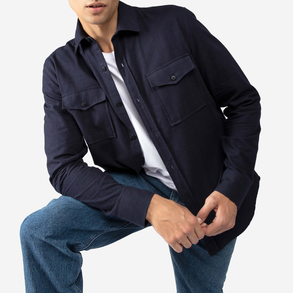 Camisa Algodão Flanelado 2 Bolsos Masculina - Azul Marinho