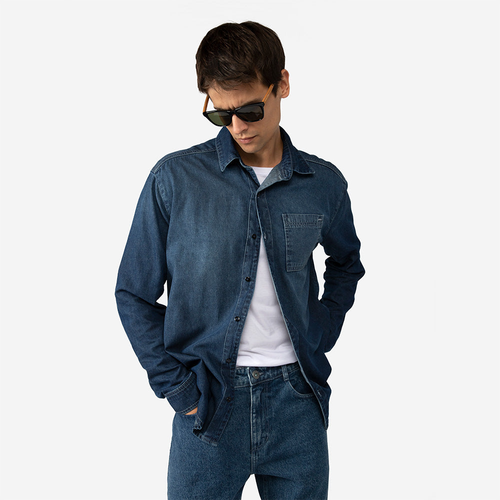 Camisa Jeans Unissex - Azul Jeans Médio