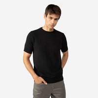 Blusa Tricot Manga Curta Masculina - Preto