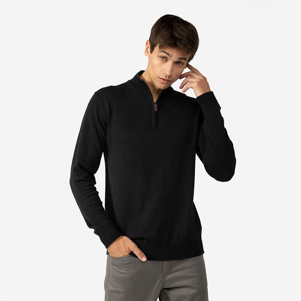Blusa Tricot 1/2 Vista com Zíper Masculina - Preto