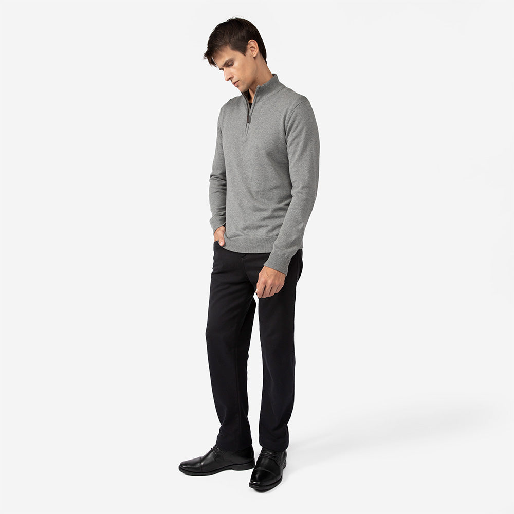 Blusa Tricot 1/2 Vista com Zíper Masculina - Cinza