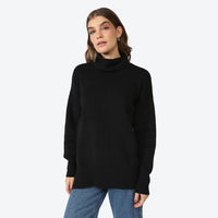 Suéter Gola Rolê Tricot Viscose Amplo Feminino - Preto