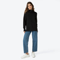 Suéter Gola Rolê Tricot Viscose Amplo Feminino - Preto
