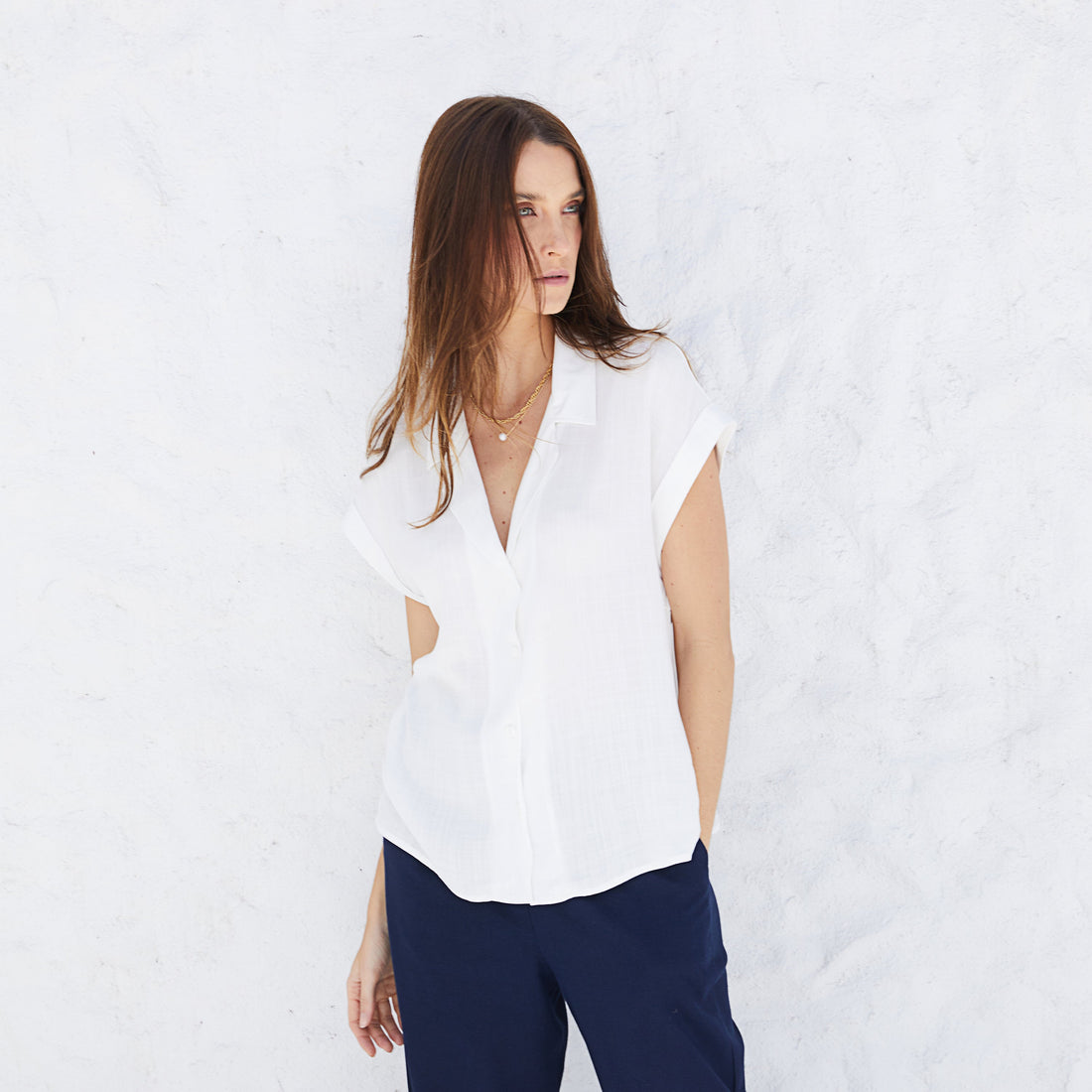 Camisa Manga Curta Feminina - Off White