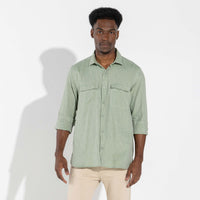 Camisa Algodão Flamê Bolsos - Verde Menta