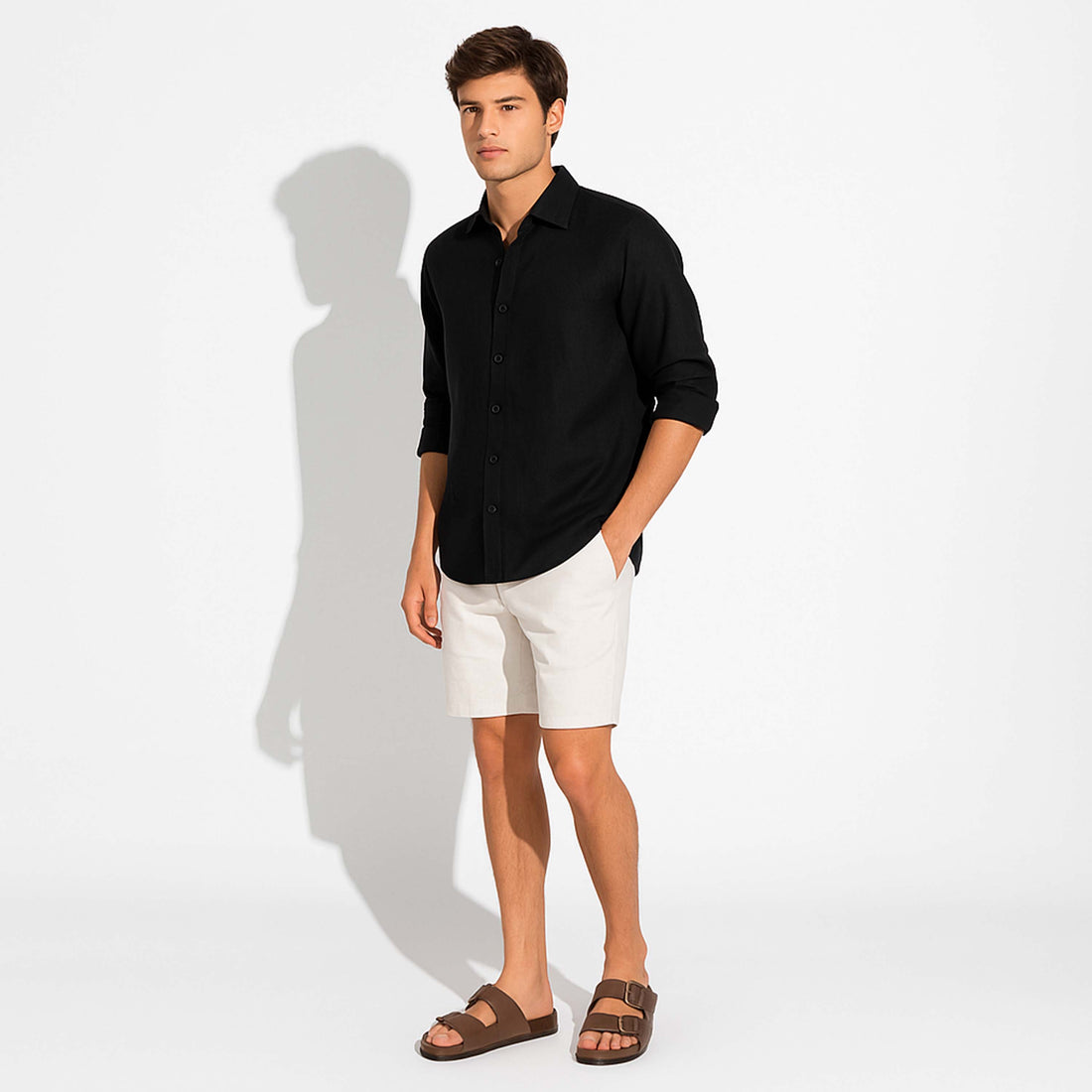 Camisa Linho Manga Longa - Preto