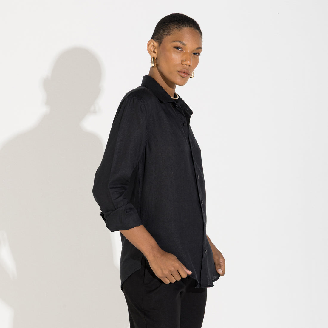 Camisa Linho Manga Longa - Preto