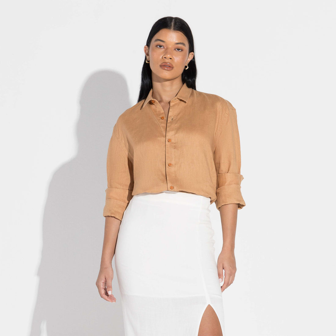 Camisa Linho Manga Longa - Ocre