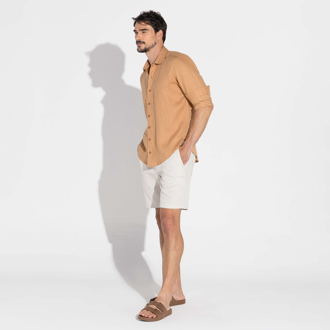 Camisa Linho Manga Longa - Ocre