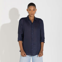 Camisa Linho Manga Longa - Azul Marinho